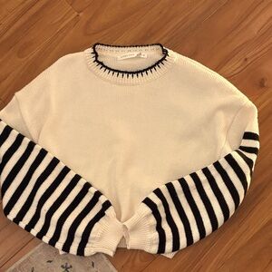 Altar'd State Cream Sweater with Black Striped Sleeves